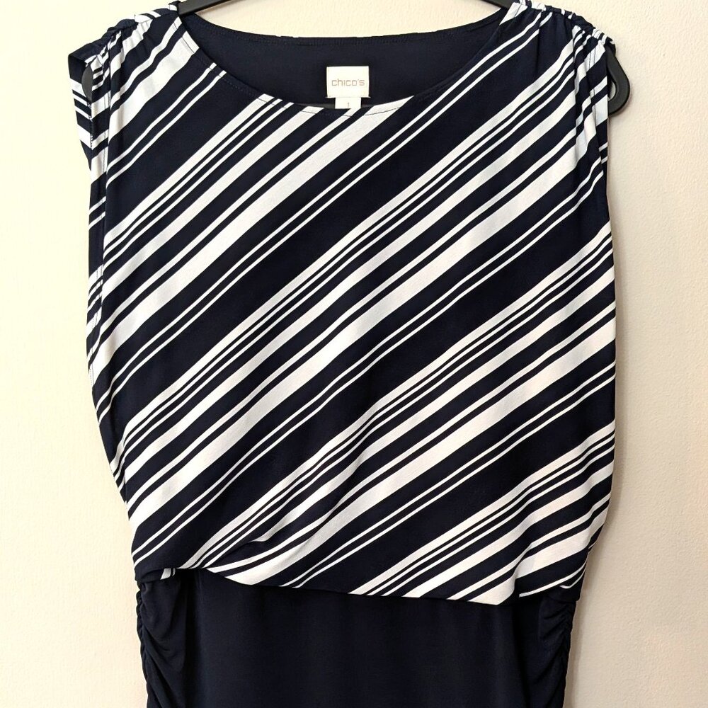 Chico’s Women's Navy & White Diagonal Stripe Blouse – Size 1